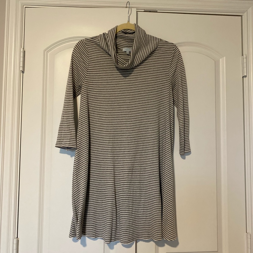 Jun & Ivy | Grey & White Striped Turtleneck Dress
